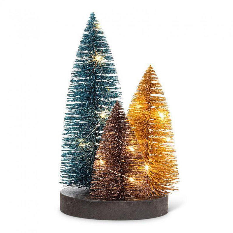 Glitter Led Trees On Square Base Figurine, Multi