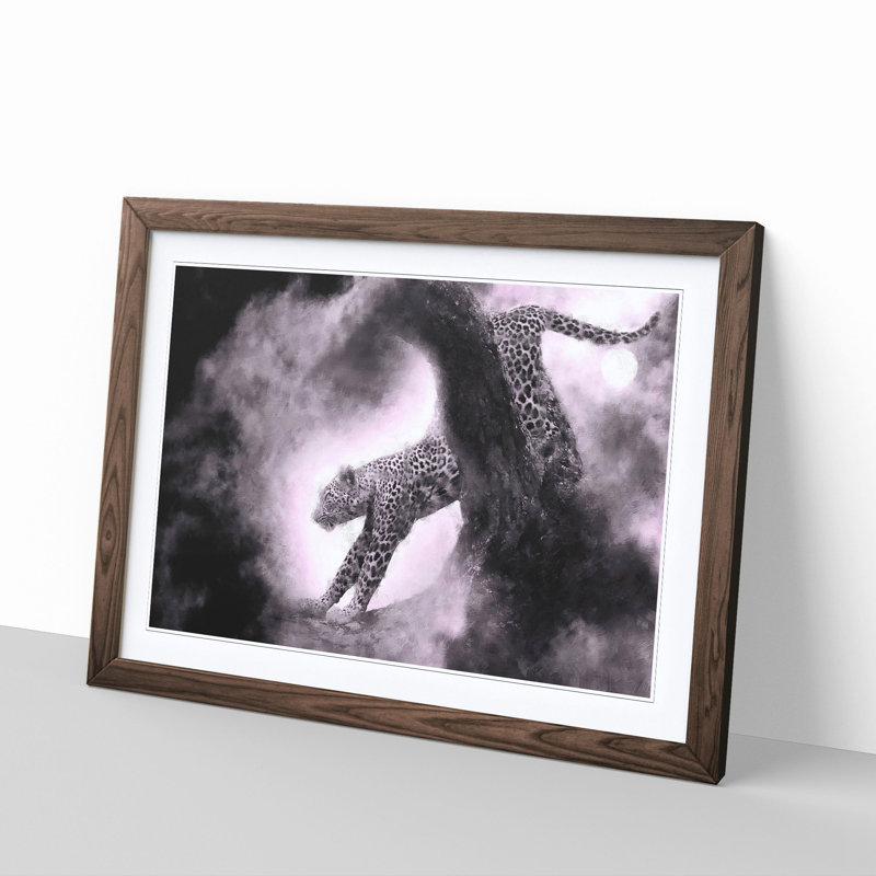 Leopard Climbing from a Tree - Picture Frame Graphic Art Print, 24cm H x 33cm W x 2cm D, Walnut Framed