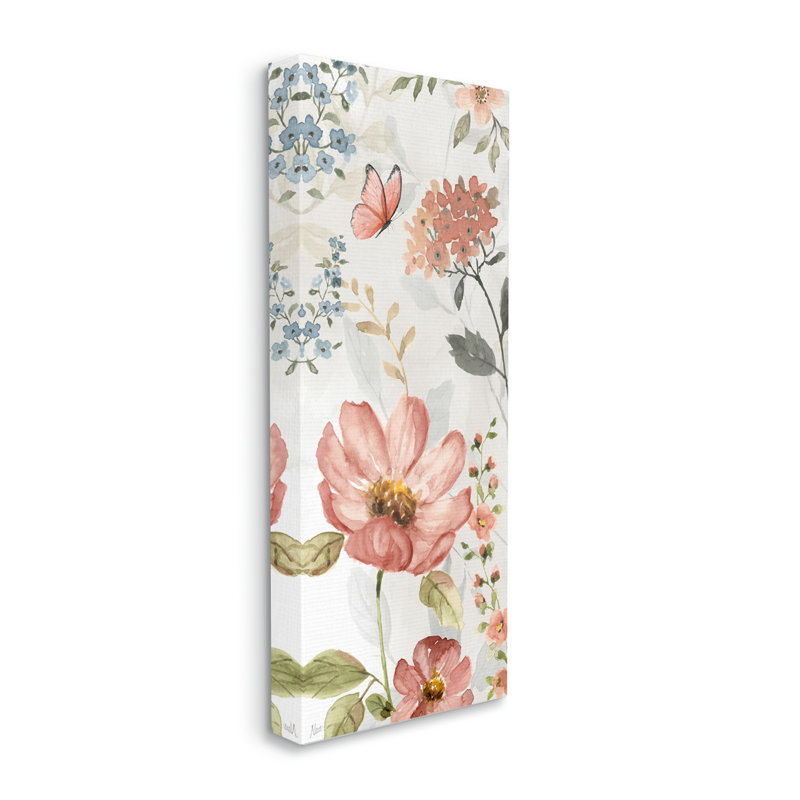 Motif de fleurs et de papillons sur toile par Nan, H 30 po x l 13 po x P 1,5 po