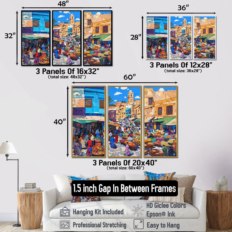 «Fez Frenzy Fez Morocco IV», ensemble de reproductions d'art mural, Reproduction avec cadre flottant, 28" H x 36" W, White