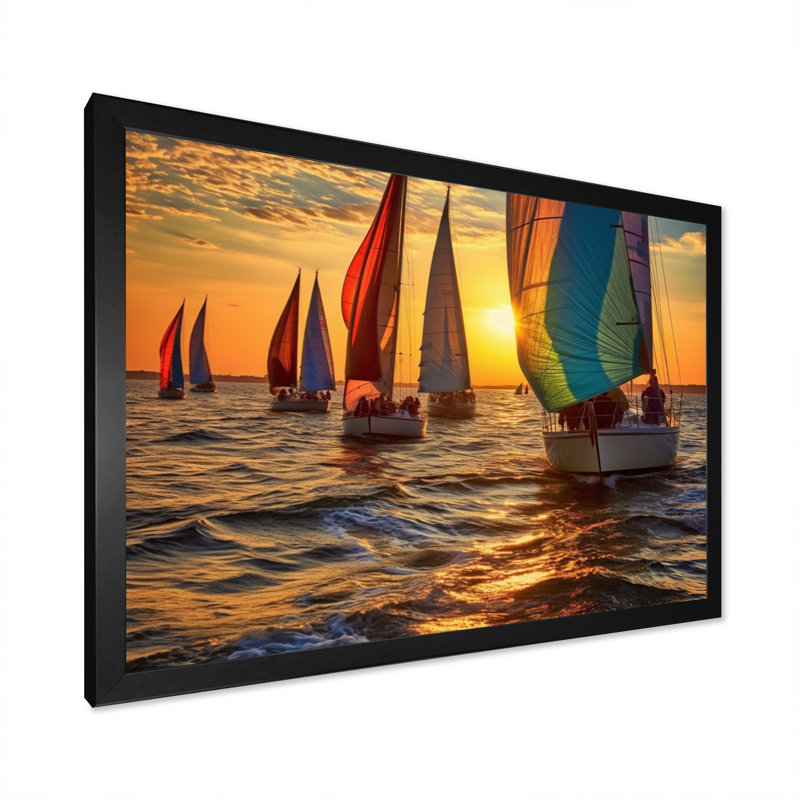 «Boating Bliss II» - art mural nautique, H 34 po x l 44 po x P 1,5 po, Cadre simple noir