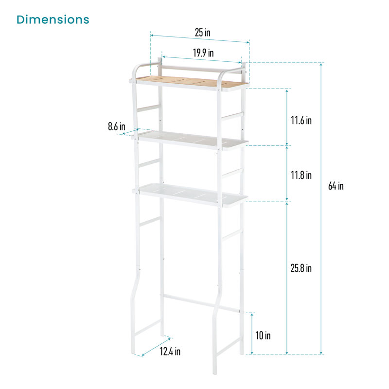 Noeli 3-Tier Over-the-Toilet Storage Rack, White with Bamboo Accent Shelf