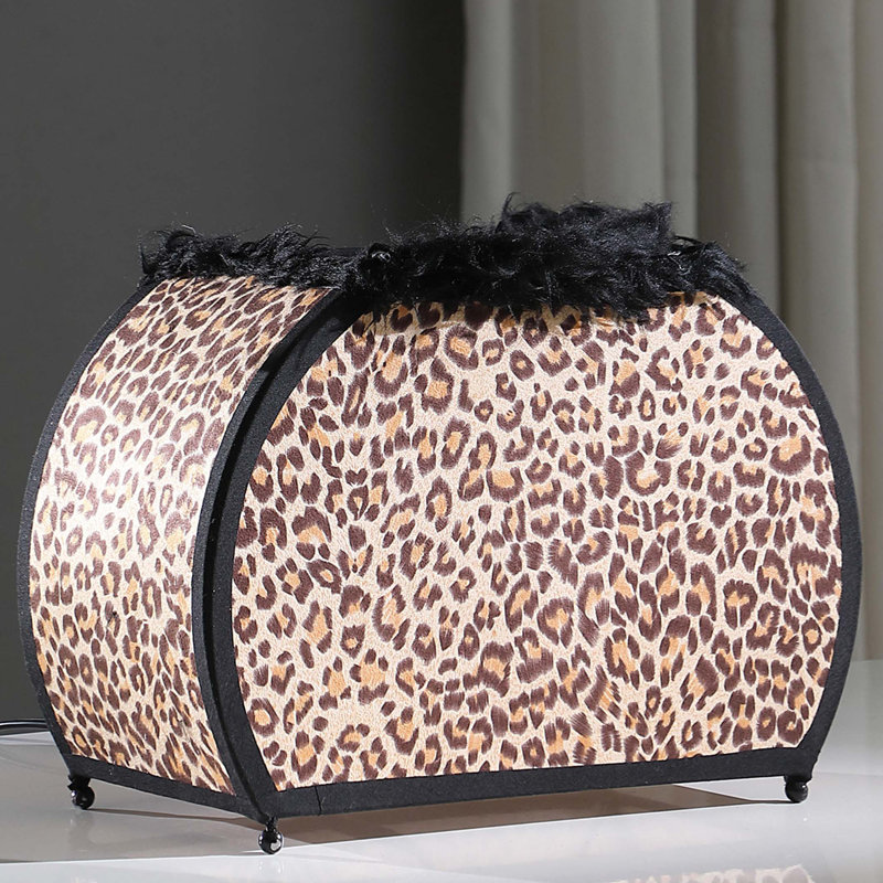 11.75" In Leopard Animal Print Purse W/ Black Faux Handle Table Lamp