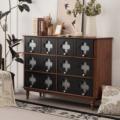 Nut-brown+Black Solid Wood Accent Cabinet
