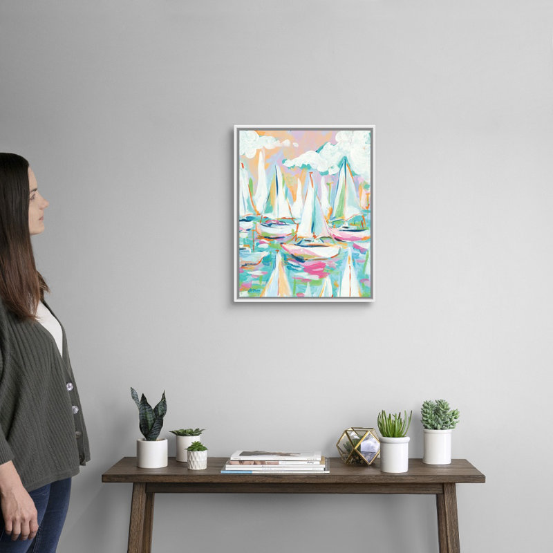 Reproduction d’art sur toile, "voilier marin" par Jessica Mingo, H 22 po x l 18 po x P 1,75 po, Cadre blanc