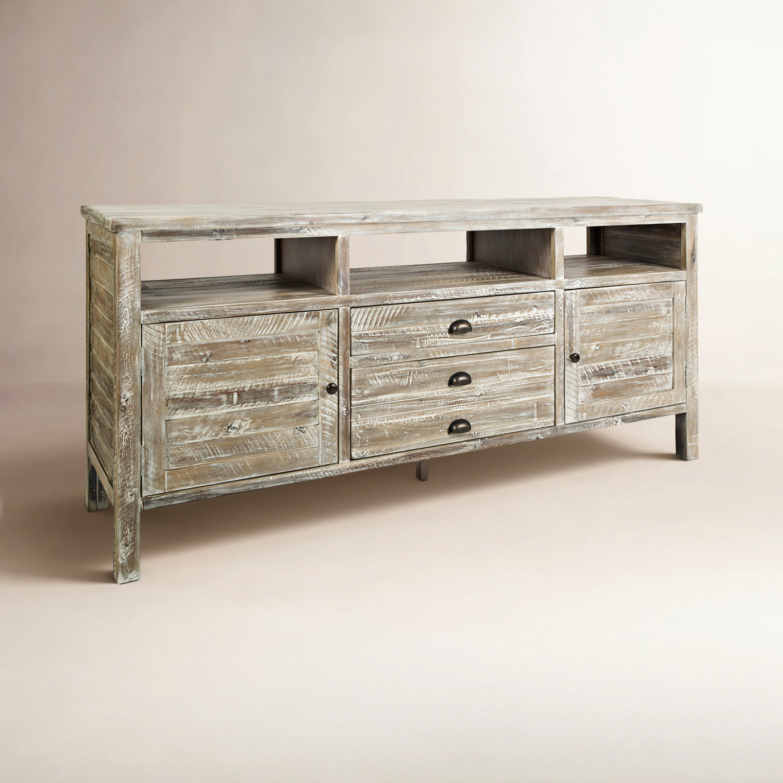 Castile Solid Wood TV Stand, Washed Gray, 70"