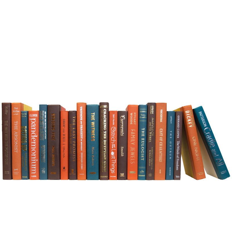 Livres décoratifs - Livres d'épinette rustique - Livres orange et bleus au pied