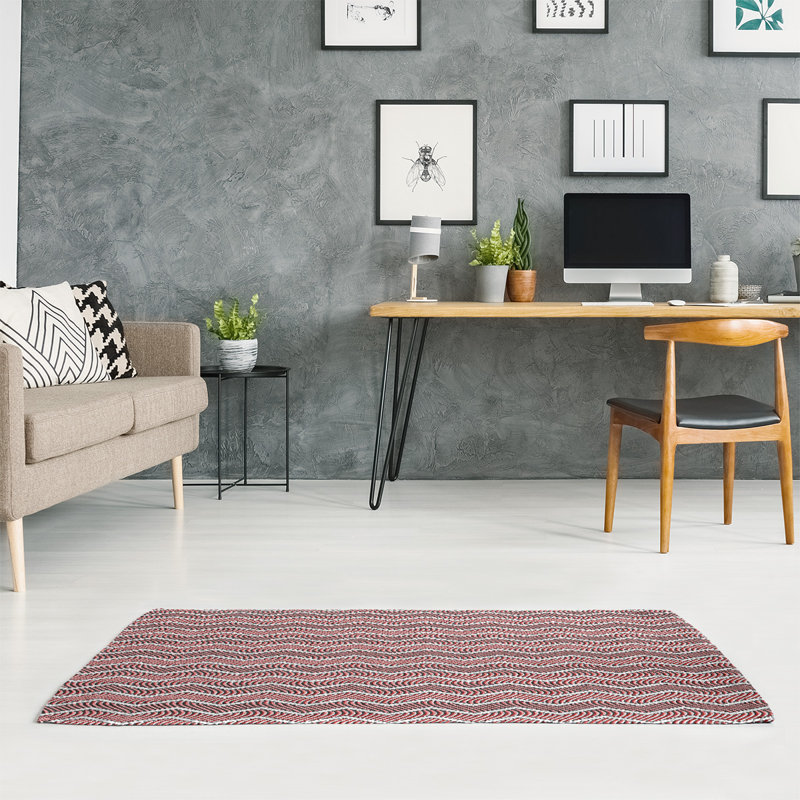 Tapis zone rose/noir ondulé chevrons, Rectangle 4 pi x 6 pi