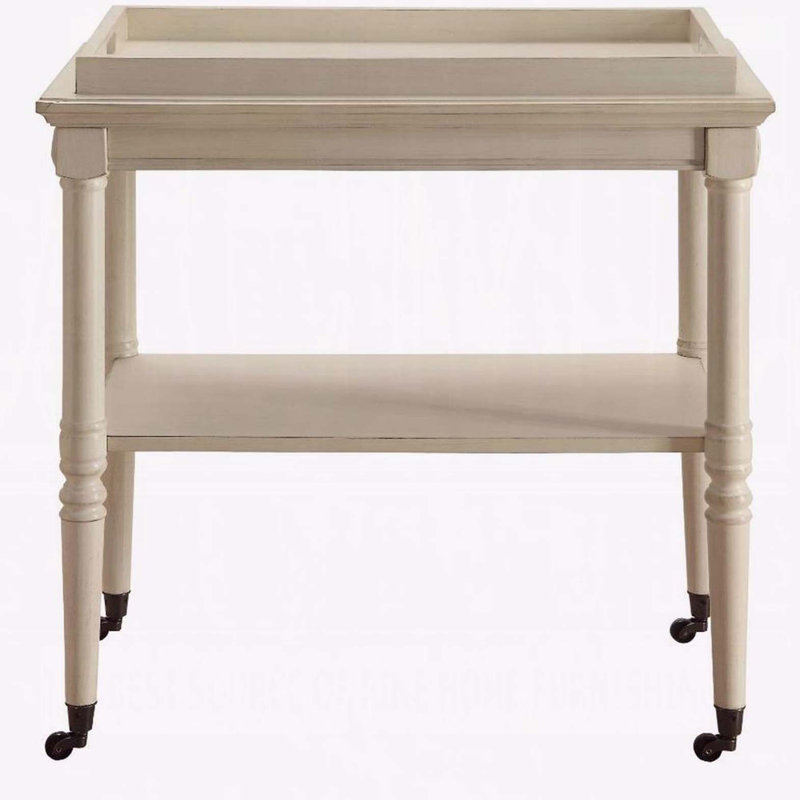 Chariot de service blanc antique avec tablette