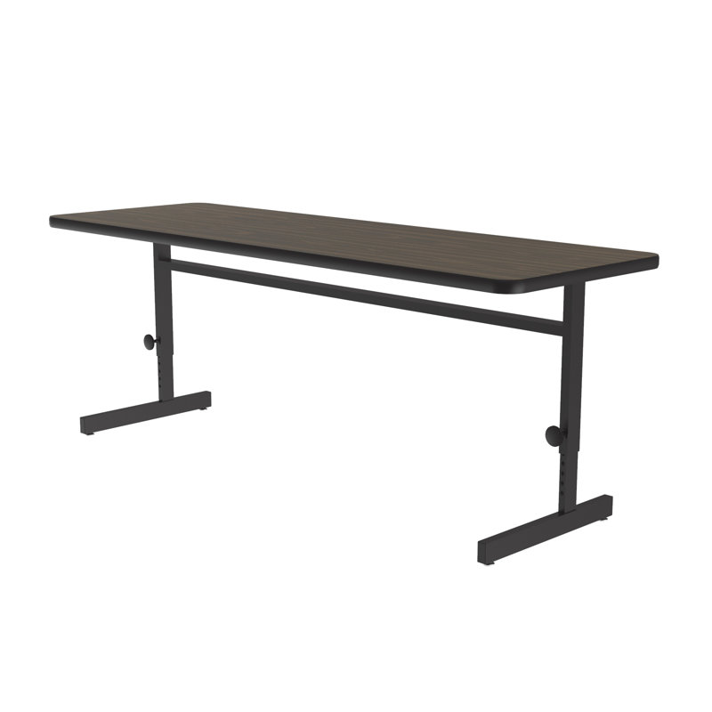 Bureau d'ordinateur Correll 24 x 36, plateau en stratifié thermolaqué noyer à hauteur réglable (21-29), poste de travail en classe, structure en acier, résistant aux effractions, 