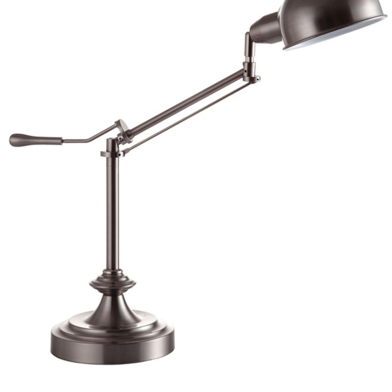 Lampe de table réglable en métal de 24,5 po de hauteur avec bras pivotant perchoir, finition argentée