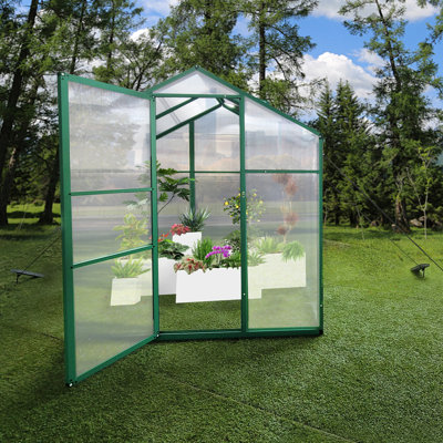 Polycarbonate Heavy Duty Greenhouse 6x10 Ft - Aluminum Walk-in For All Season Backyard With Raised Base And Anchor, Carbon Dioxide Absorption Impact Resistance