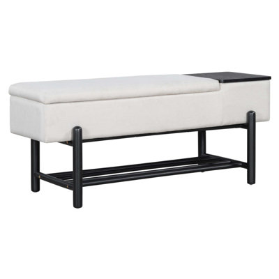Farmhouse Upholstered Storage Bench With Hidden Compartment, Modern Entryway Bench For Living Room, Entryway, And Hallways