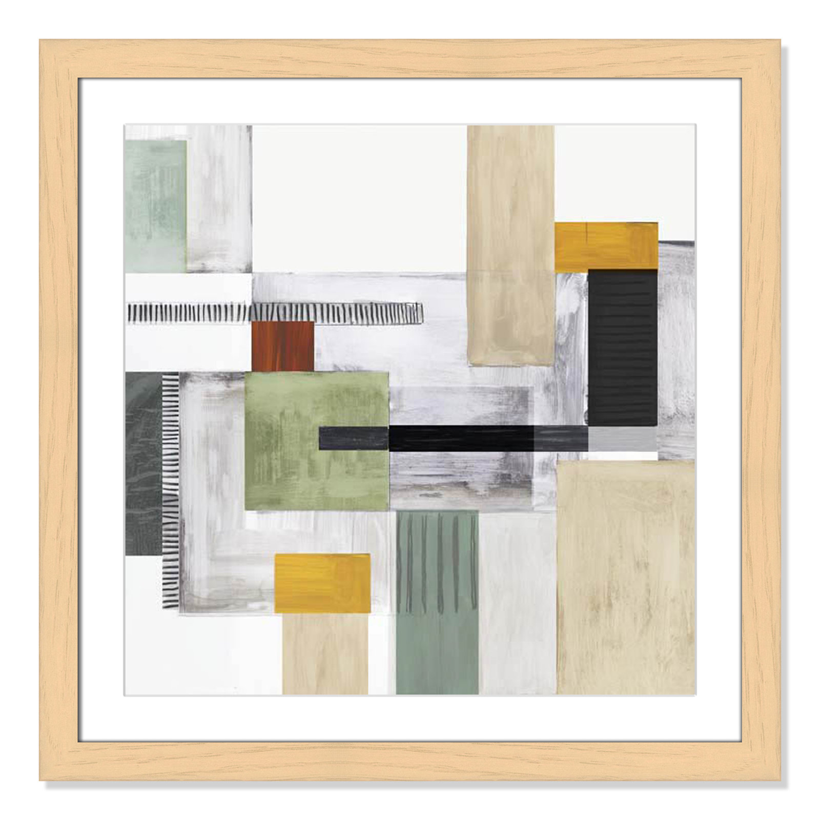 Playful Blocks Print, 29" H x 29" W x 1.25" D, Natural Cube Framed