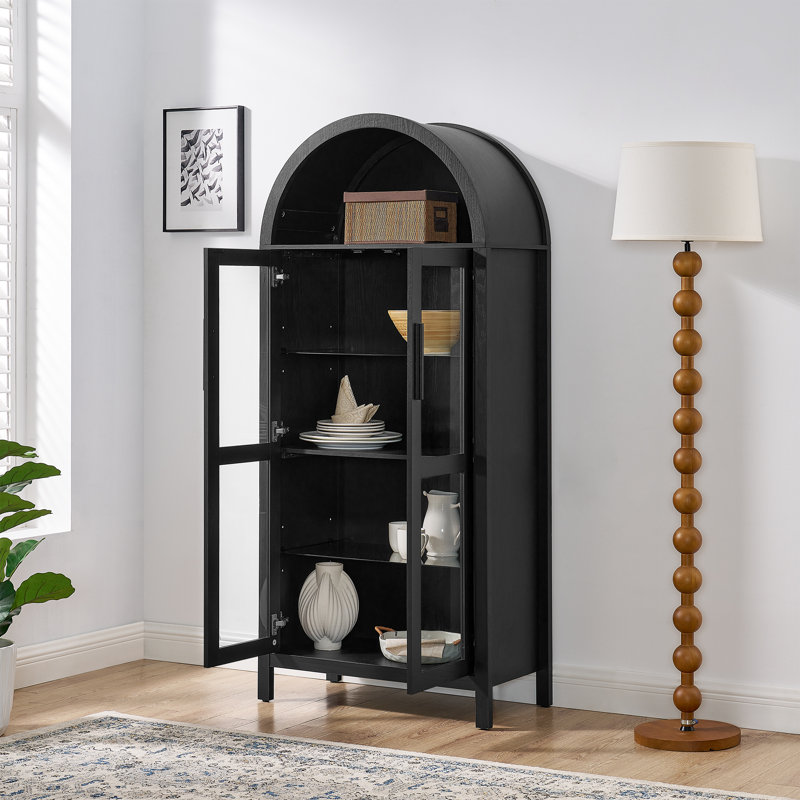  Vitrine arquée avec portes en verre, armoire de rangement moderne en bois avec tablettes réglables pour le vestibule, noir