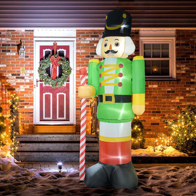 Soldat de Noël gonflable en noyer vert avec lumières DEL blanches, décorations de Noël gonflables pour l'extérieur