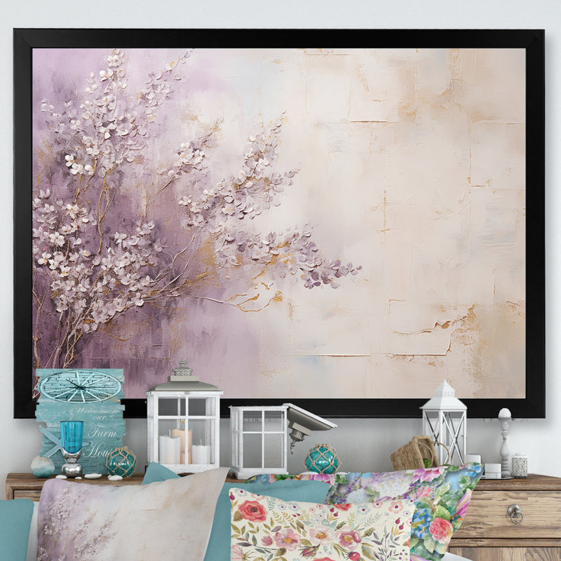 «Blooming Lilac Melody II - Lilacs», art mural sur toile, H 16 po x l 32 po x P 1 po, Cadre simple noir