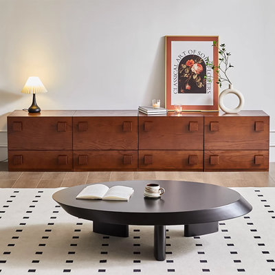 Console télé 91,2 po pour le salon avec 4 armoires de rangement multifonctionnelles, placage en bois massif