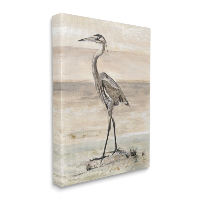 «Crane Bird Beach Shore» par Patricia Pinto - peinture sur toile tendue, H 48 po x l 36 po x P 1,5 po