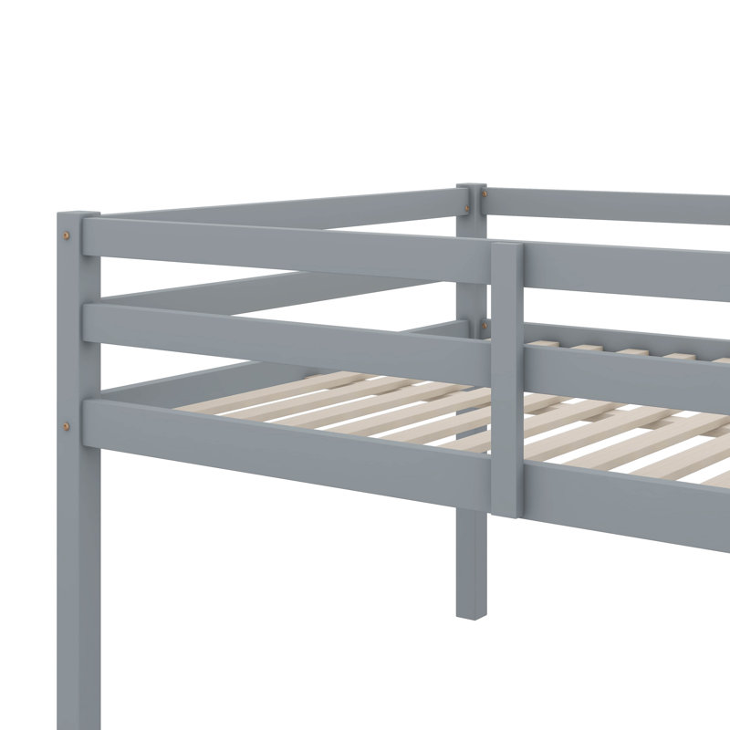 Lit mezzanine double avec échelle et garde-corps, cadre de lit bas avec espace de rangement, cadre de lit mezzanine en bois d'hévéa pour enfants adolescents