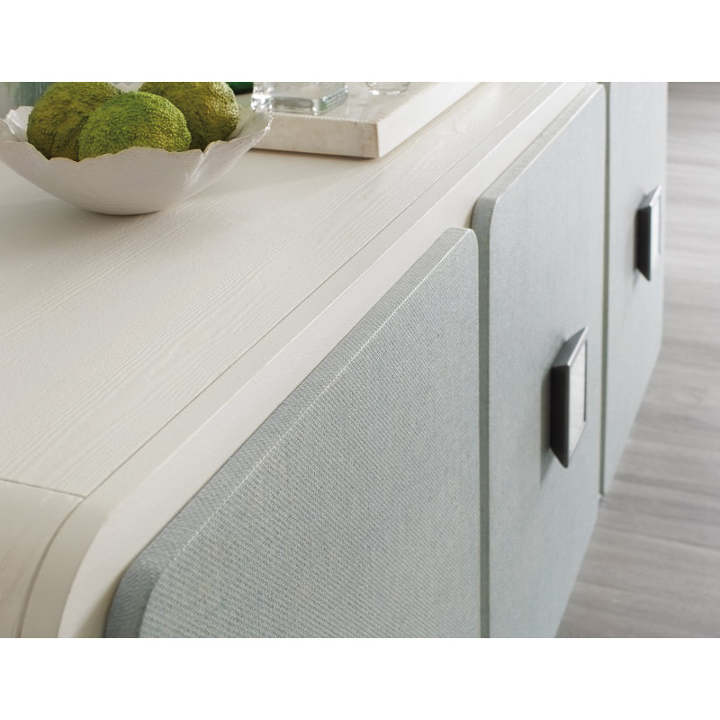 White and Gray Coastal Media Console with Cabinet