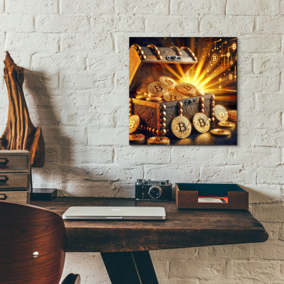  'Bitcoin Gold Treasure Chest' by Rey Klimt Acrylic Glass Wall Art, 12" x 12"