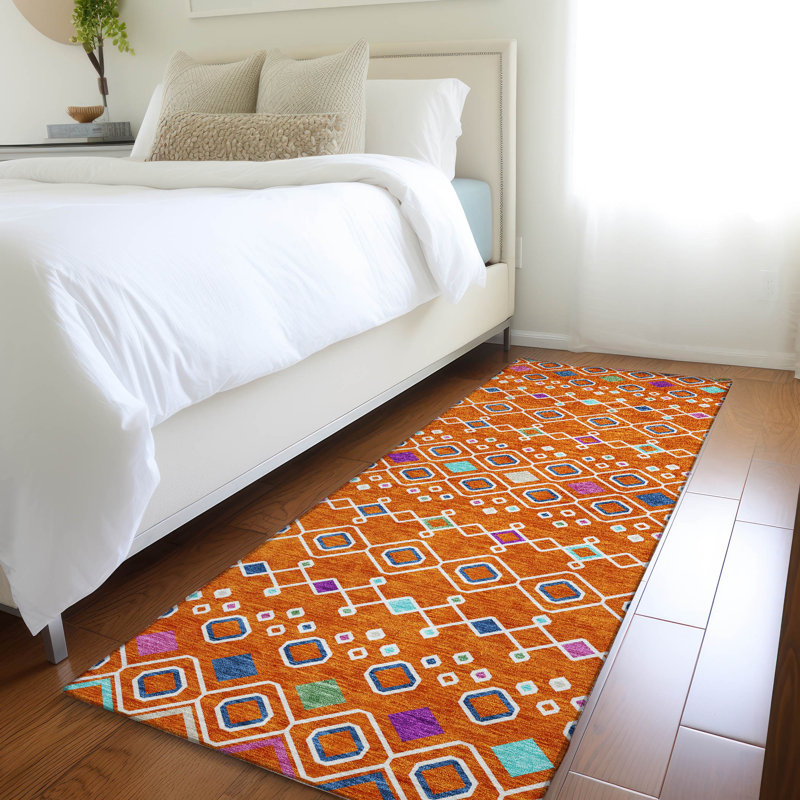 Premium Machine Washable Prisco Orange Rug, Runner 2'3" x 7'6"