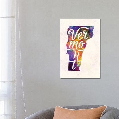 " Vermont US State In Watercolor Text Cut Out " by Paul Rommer
