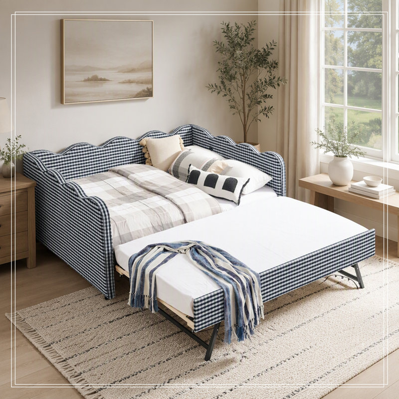 Pleine grandeur Blakeslee avec lit gigogne simple, port USB et adorable forme ondulée, Marine