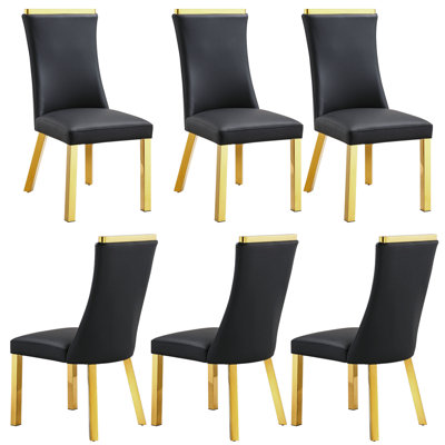 Modern Glam Upholstered Dining Chairs with Polished Stainless Steel Legs Set of 6