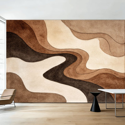 Peel and Stick Wallpaper Brown Abstract Black White Curved Rock Formation Layered Sandstone Wall Murals 100"H x 144"W Removable PVC Wall Paper Self-Adhesive Wall Decor for Bedroom Living Room Bathroom