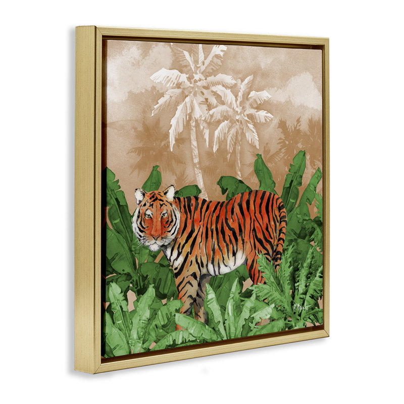 «Jungle Life Tiger» par Paul Brent, Cadre flottant métallique doré, H 18 po x l 18 po