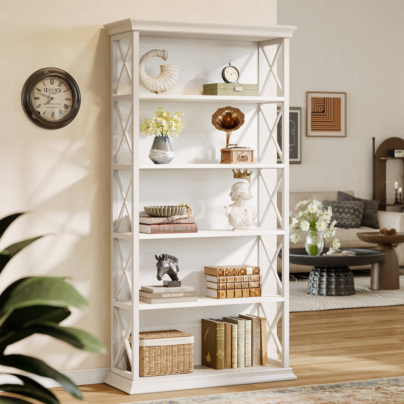 71" Tall Bookcase, 5-Shelf Freestanding Bookshelf For Home Office, Living Room, White, 1