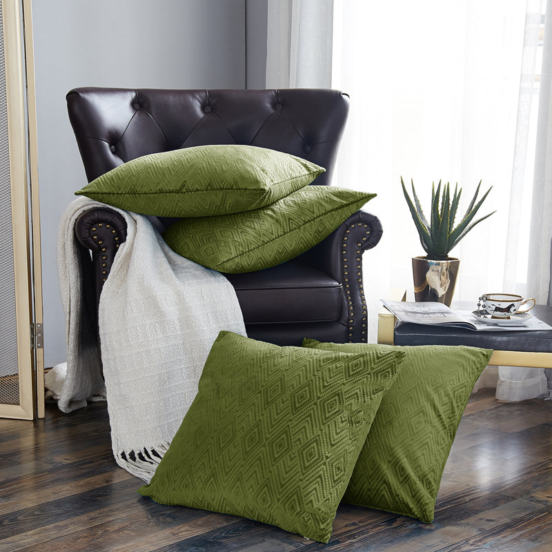 Housse de coussin carrée en velours ikat, Avocat