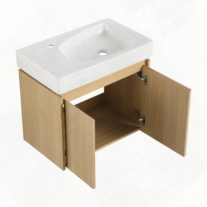 Meuble-lavabo mural flottant mural en bois, Chêne