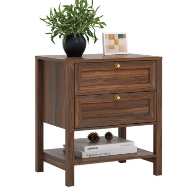 2-Drawer Wooden Nightstand With Shelf