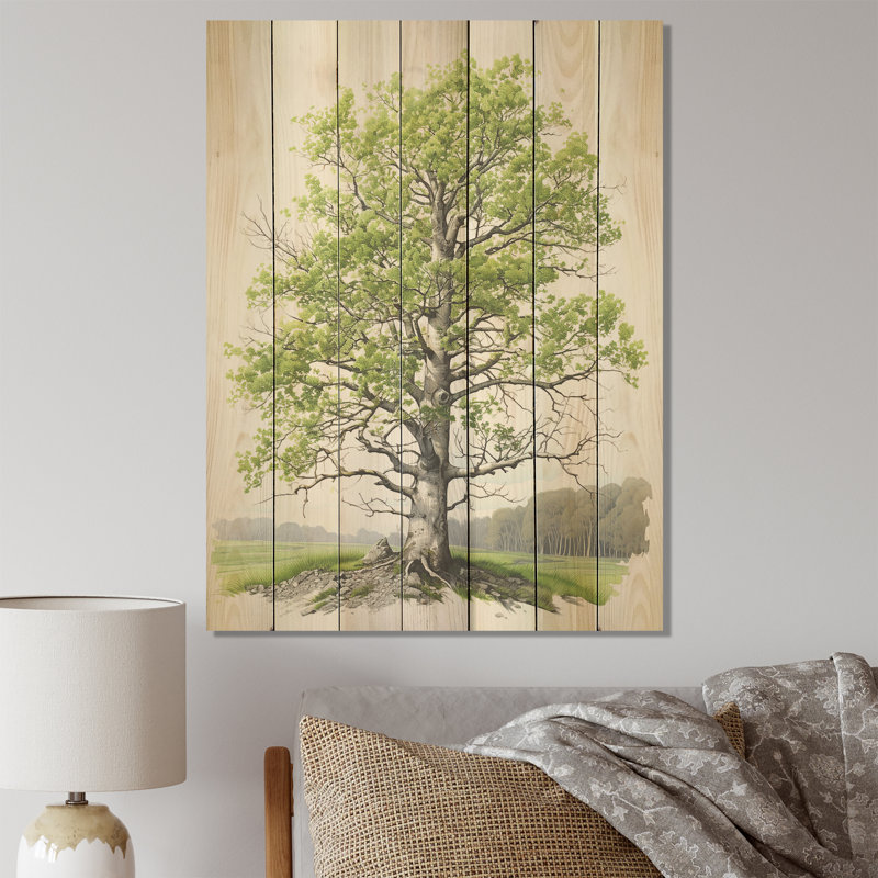 Arbre de Basswood américain ensoleillé vert Essence III - Arbre sur bois, H 32 po x l 24 po
