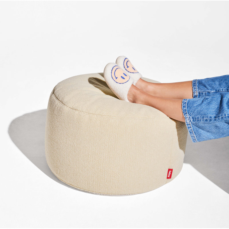 Point Large Sherpa Pouf, Ecru Sherpa