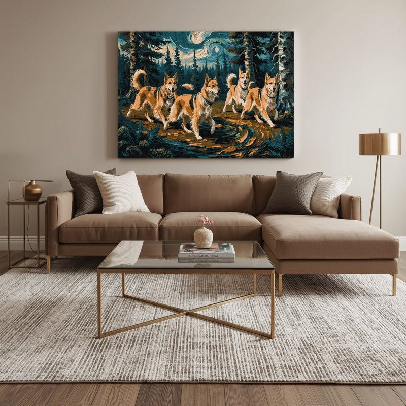 Chiens, art mural bleu sur toile Lundehund, H 11 po x l 14 po