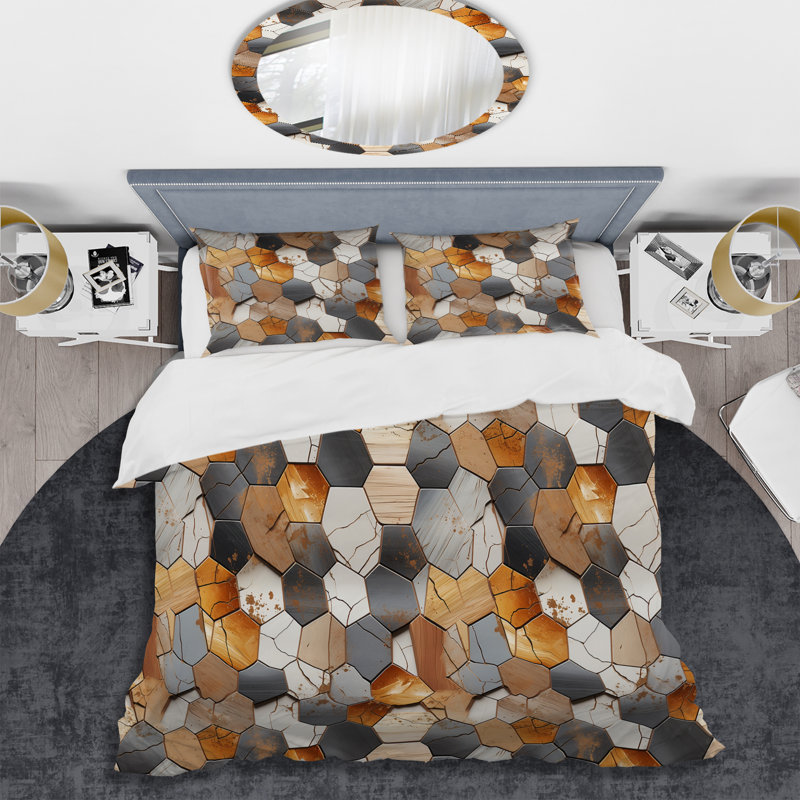 Ensemble de housse de couette Rustic Hexagons Boho, Housse de couette pour grand lit et 2 taies décor
