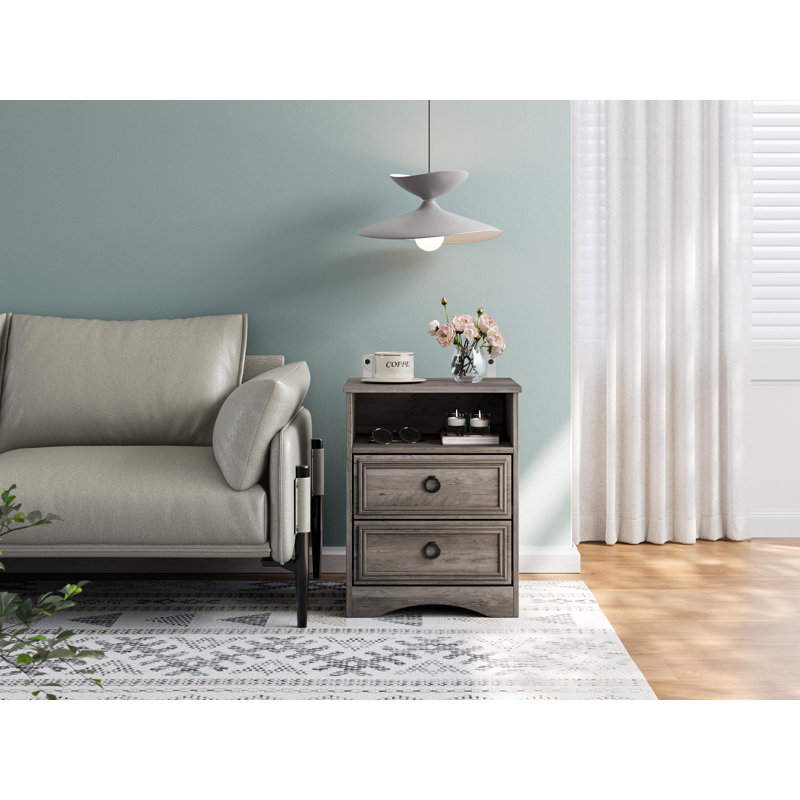 Gray Wash 2-Drawer Nightstand Set with Metal Handles