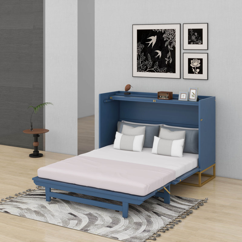 Grand lit escamotable avec pieds en fer, Bleu