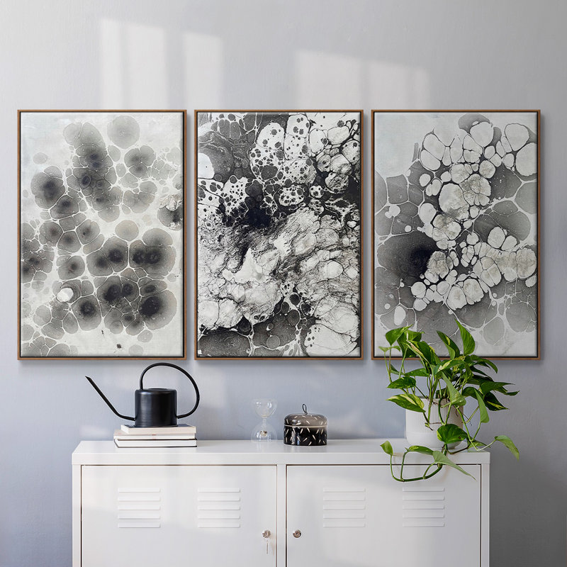 Marble VII, encadré sur toile, 3 pièces, H 40 po x l 90 po x P 2 po, Cadre noyer