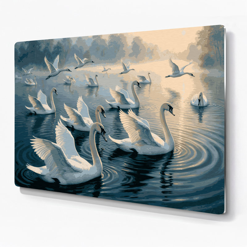 Art mural oiseaux en métal gris cygne, H 240 po x l 360 po x P 0,05 po