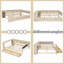 Structure de lit double en bois avec tablettes ouvertes, bureau, tiroirs et station de charge (crème)-1673659212