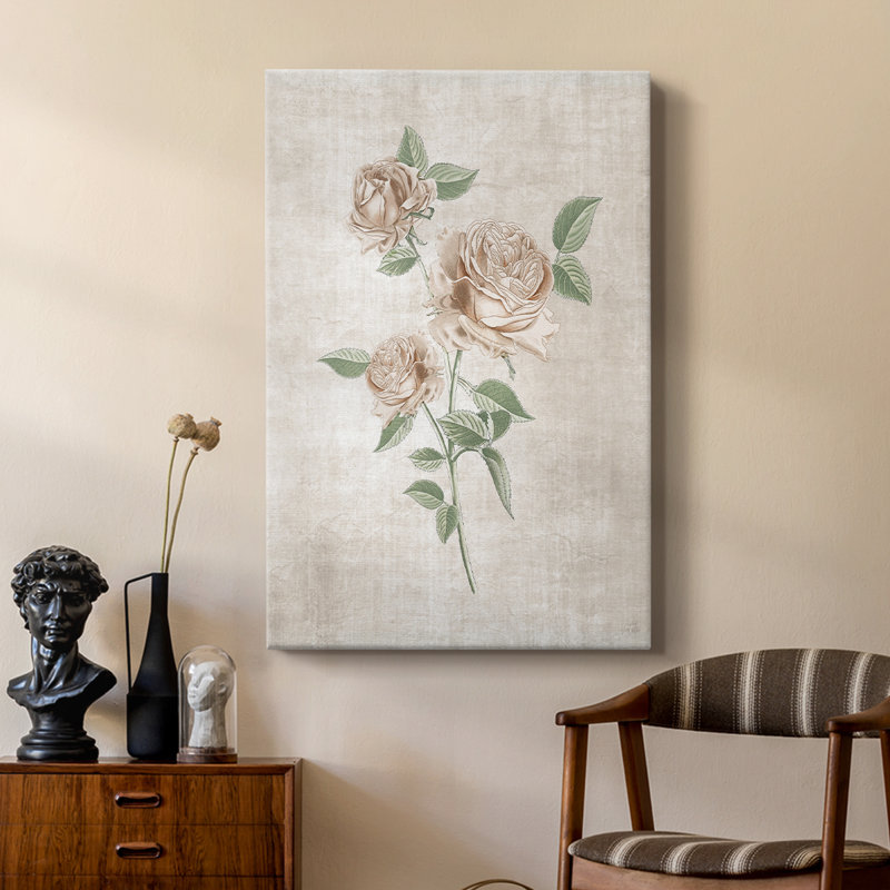 Blushing Rose Botanical I -Custom Wrapped Gallery Cavas, 27" H x 18" W