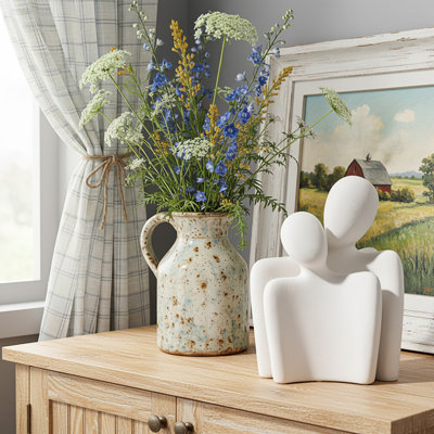 Ensemble de 2 statues de couple minimalistes en céramique, ensemble d'art blanc pour décor de table (ensemble de 2)