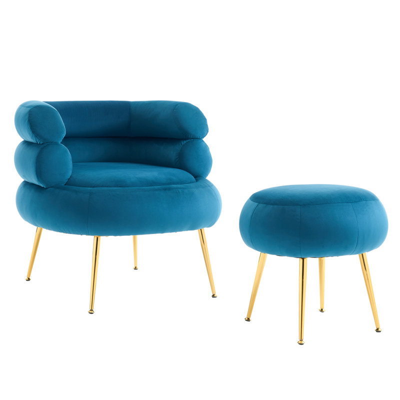 Fauteuil demi-tonneau avec repose-pieds Parkwoods, Velours bleu
