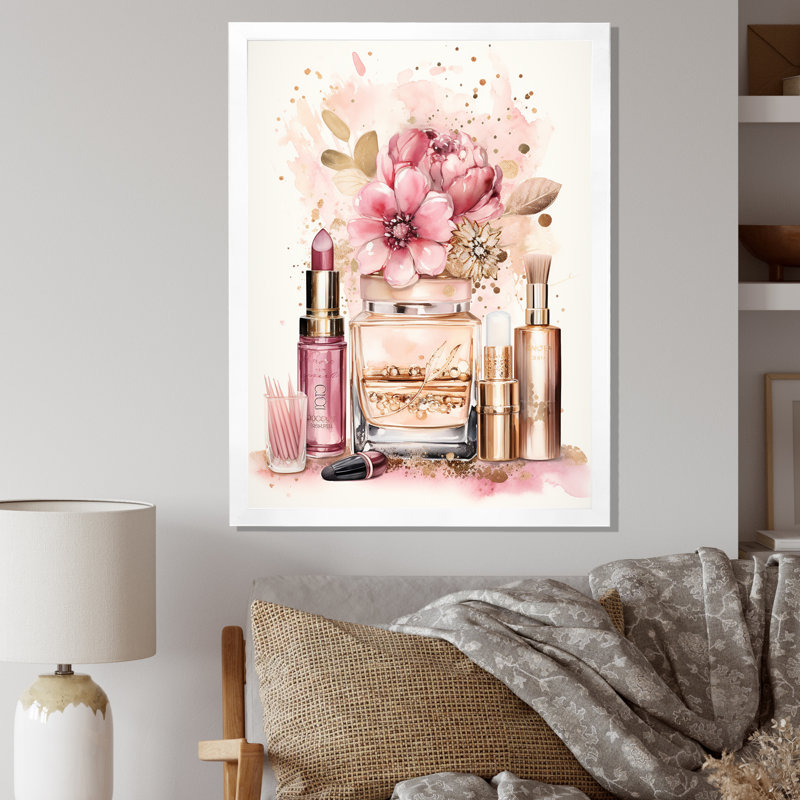 Beauté rose et dorée Boho Chic Beauty - reproduction sur toile, H 32 po x l 24 po x P 1 po, Cadre photo blanc