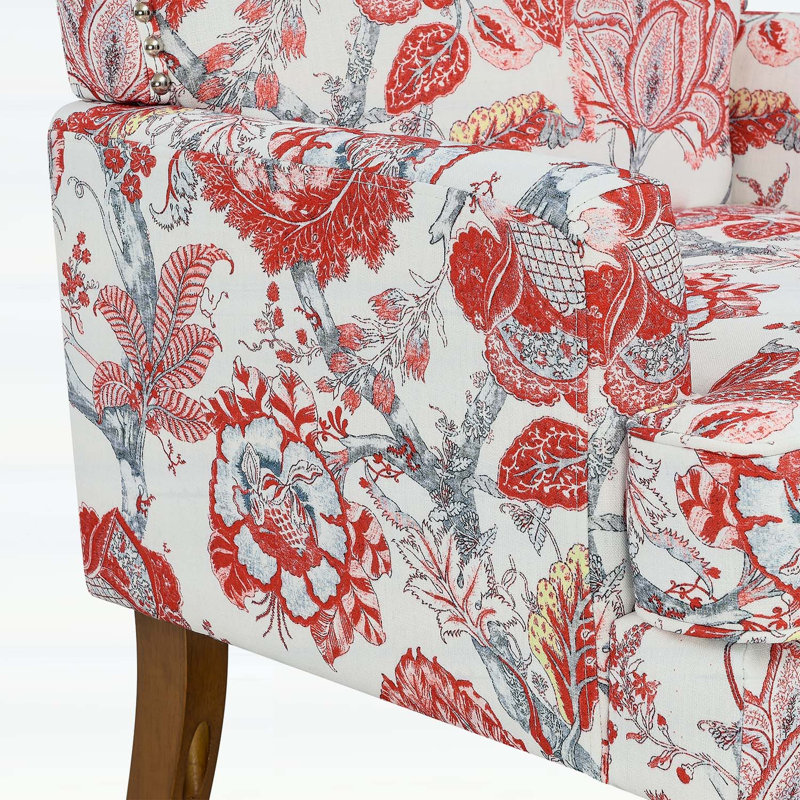 Élégante chaise d'appoint rembourrée florale avec garniture cloutée
